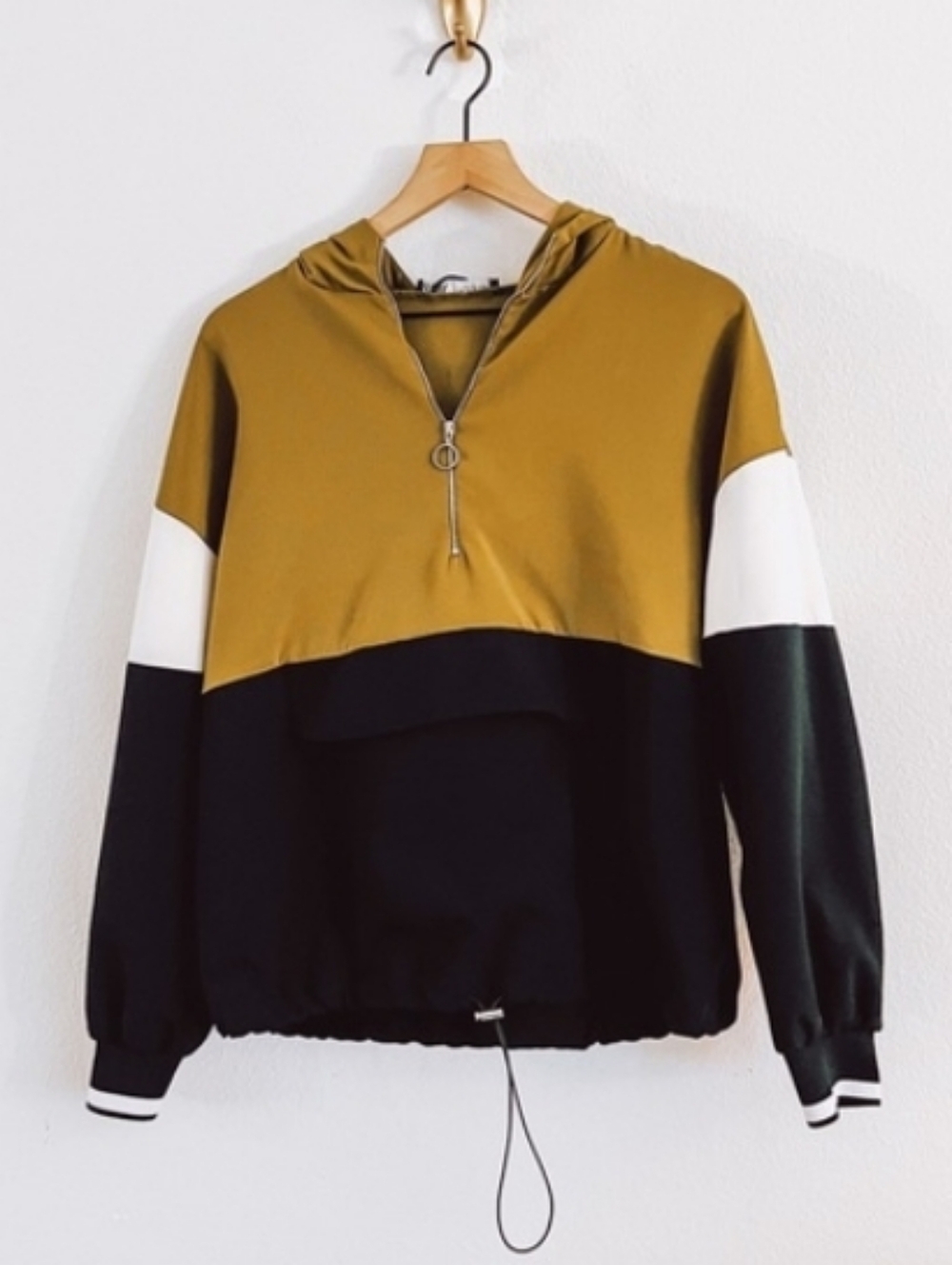 Zara - Colorblock Half-Zip Hoodie Sweater - Mustard/Black/White